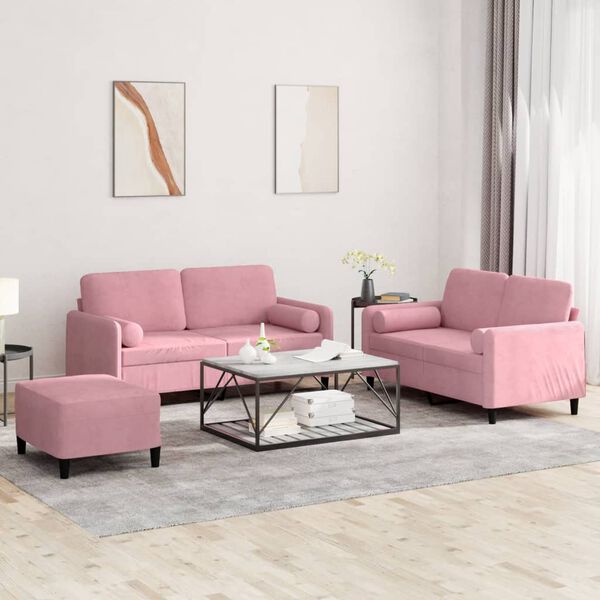 vidaXL 3-dijelni set sofa s jastucima ružičasti bar&scaron;unasti