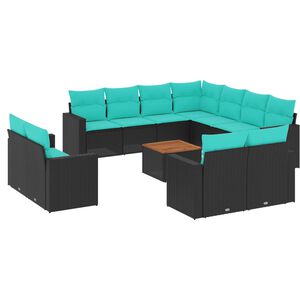 vidaXL 12-dijelni set vrtnih sofa s jastucima poliratan crni