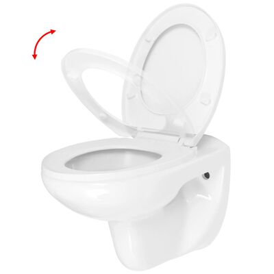 vidaXL Zidna Toaletna Školjka s Mekim Zatvaranjem Keramička Bijela WC