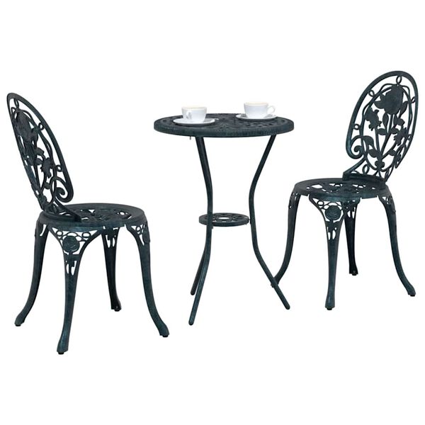 vidaXL Bistro set za vrt 3 pcs Zelena Aluminij