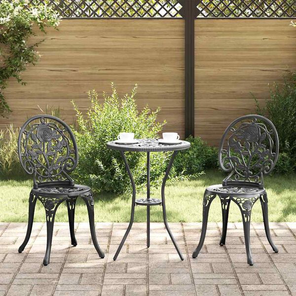 vidaXL Bistro set za vrt 3 pcs Crna Aluminij