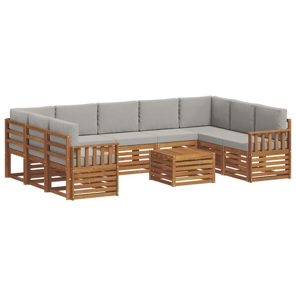 vidaXL Setovi sofa 10 pcs Prirodna i svijetlo siva Čvrsto drvo akacije