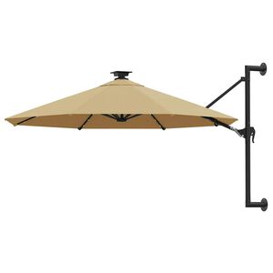 vidaXL Zidni vrtni suncobran s LED svjetlima 300 cm smeđesivi