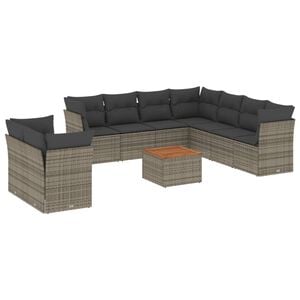 vidaXL 10-dijelni set vrtnih sofa od poliratana s jastucima sivi