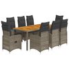 vidaXL 9-dijelni vrtni bistro set od poliratana s jastucima sivi