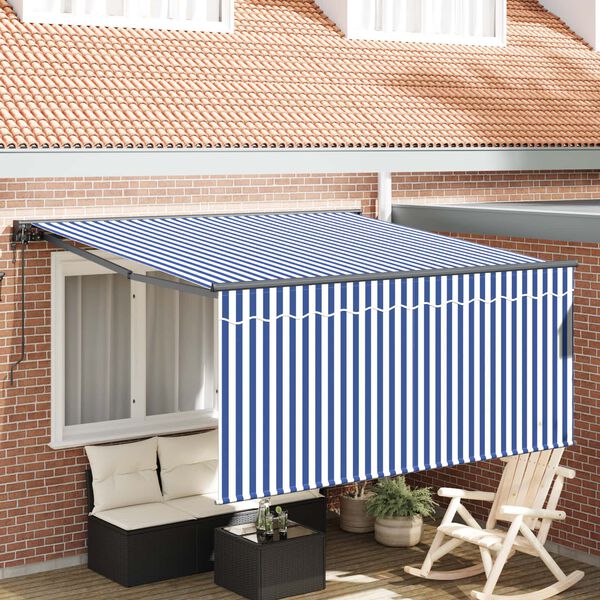 vidaXL Skrovita tenda Plava i bijela 350 x 250 cm Poliester i aluminij