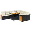 vidaXL 10-dijelni set vrtnih sofa s jastucima crni od poliratana