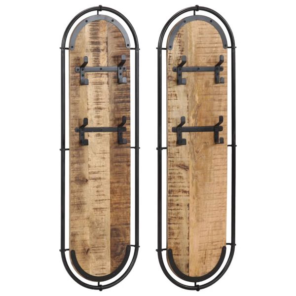 vidaXL Zidni stalci za kapute s 4 kuke 2 kom masivno grubo drvo manga