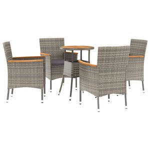 vidaXL 5-dijelni vrtni bistro set od poliratana s jastucima sivi