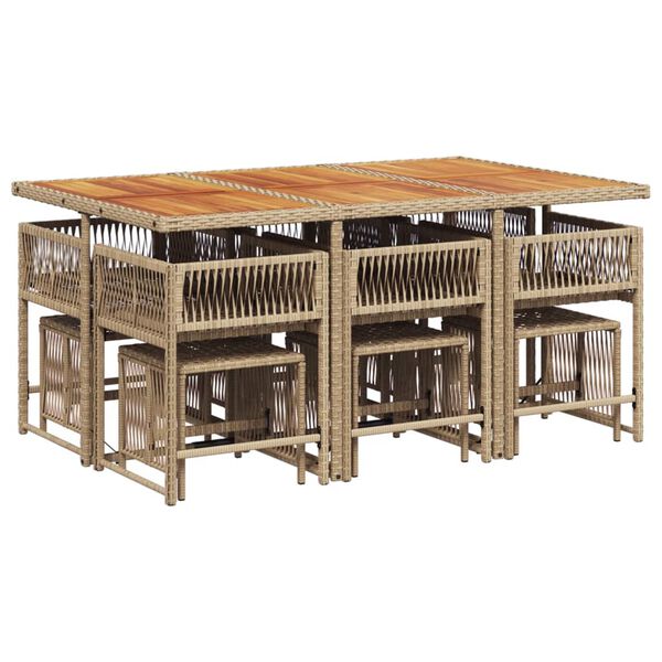 vidaXL 11-dijelni vrtni blagovaonski set od poliratana s jastucima bež