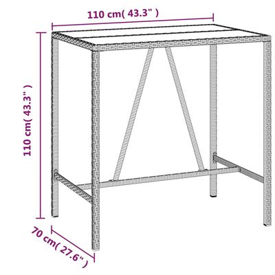 vidaXL Barski stol sa staklenom pločom crni 110x70x110 cm poliratan