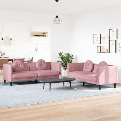 vidaXL 2-dijelni set sofa s jastucima ružičasti baršunasti
