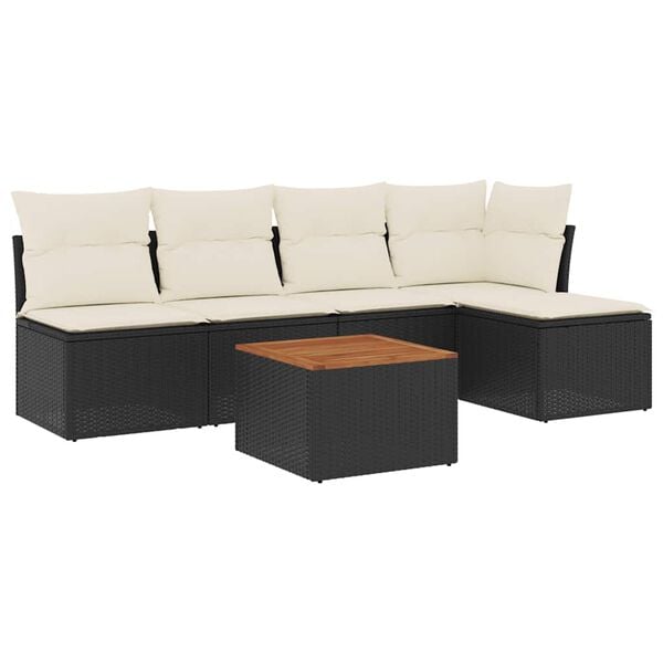 vidaXL 6-dijelni set vrtnih sofa s jastucima crni od poliratana