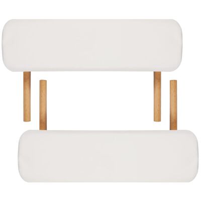 vidaXL Krem bijeli sklopivi stol za masažu s 3 zone i drvenim okvirom