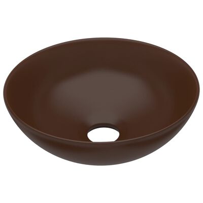 vidaXL Kupaonski umivaonik od keramike tamnosmeđi okrugli