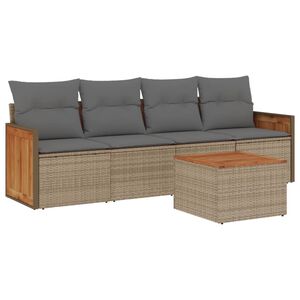 vidaXL 5-dijelni vrtni set sofa s jastucima bež od poliratana