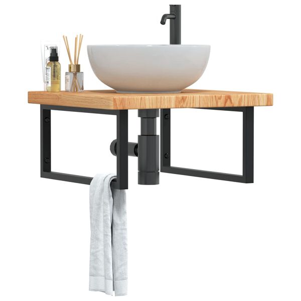 vidaXL Zidna polica za umivaonik od čelika i masivne hrastovine