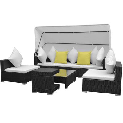 vidaXL 7-dijelni vrtni lounge set s baldahinom poli ratan crni