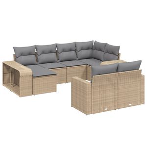 vidaXL 10-dijelni set vrtnih sofa s jastucima bež od poliratana