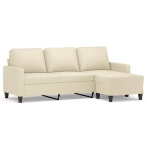 vidaXL Trosjed s tabureom krem 180 cm od umjetne kože