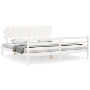 vidaXL Okvir za krevet s uzglavljem bijeli 200x200 cm od masivnog drva