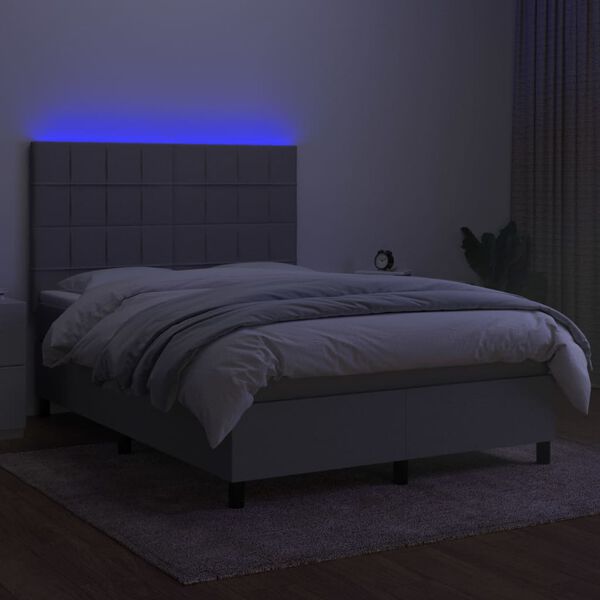 vidaXL Krevet box spring s madracem LED svjetlosivi 140x190 cm tkanina