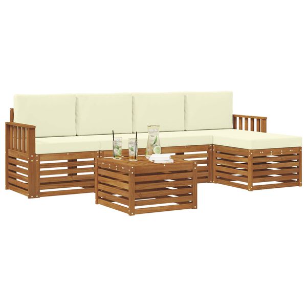 vidaXL Set vanjskih sofa 6 pcs Prirodna i krem Čvrsto drvo akacije