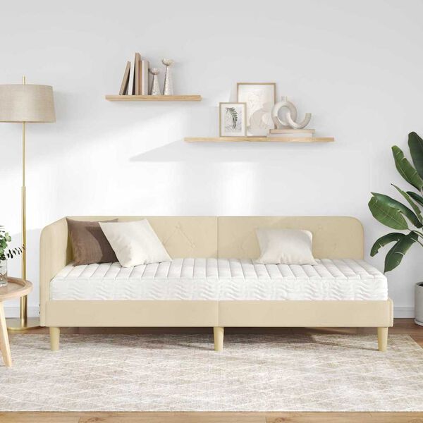 vidaXL Kutni okvir kreveta s madracem Krema 80 x 200 cm tkanina