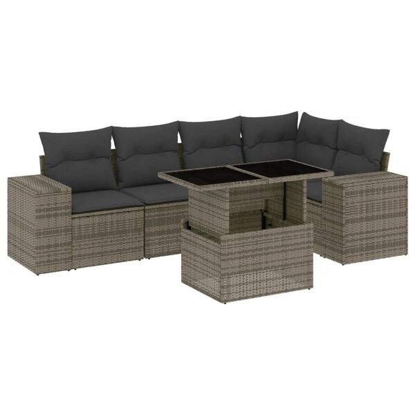 vidaXL 6-dijelni set vrtnih sofa od poliratana s jastucima sivi