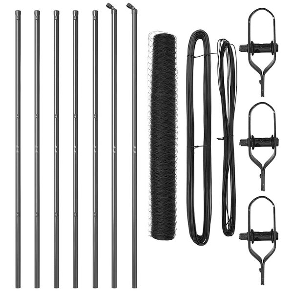 vidaXL Ograda s stupovima Siva 1 x 10 m Čelik prekriven PVC-om