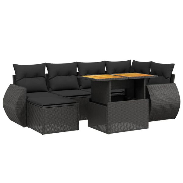 vidaXL 7-dijelni set vrtnih sofa od poliratana s jastucima crni