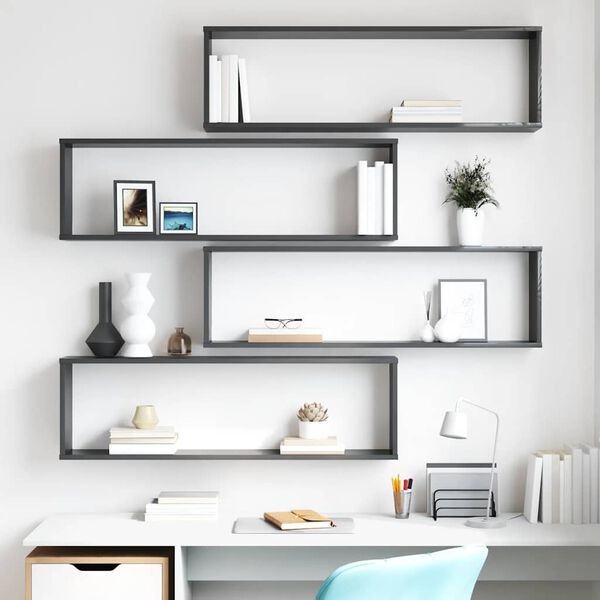 vidaXL Kockaste zidne police 4 kom sjajne sive 100 x 15 x 30 cm drvene