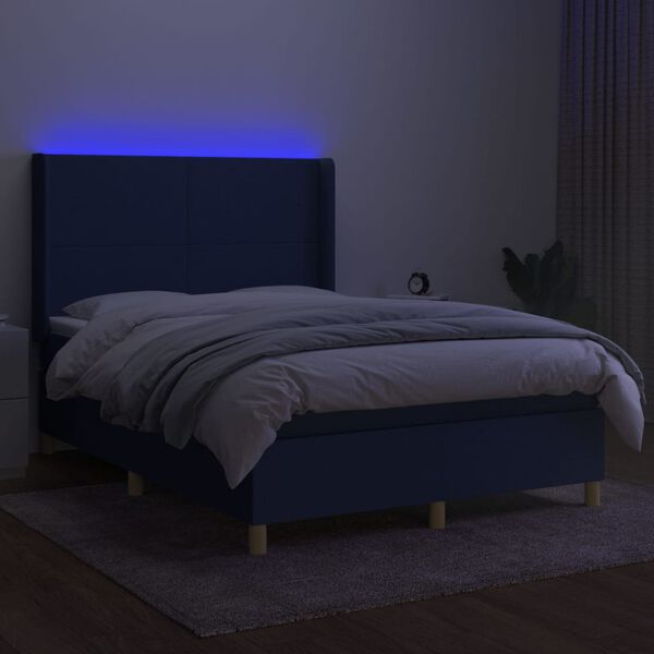 vidaXL Krevet box spring s madracem LED plavi 140x190 cm od tkanine