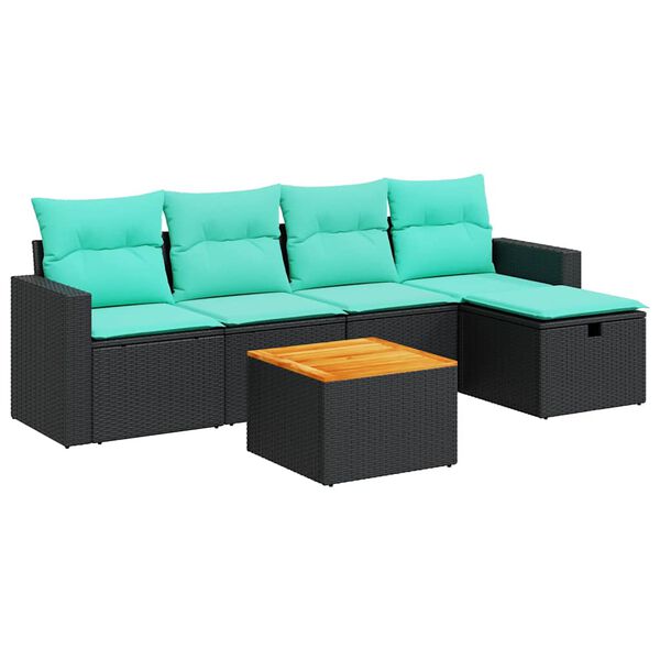 vidaXL 6-dijelni set vrtnih sofa s jastucima crni od poliratana