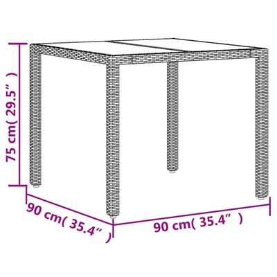 vidaXL Vrtni stol sa staklenom pločom smeđi 90x90x75 cm od poliratana