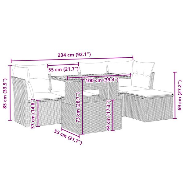 vidaXL 6-dijelni set vrtnih sofa s jastucima bež od poliratana