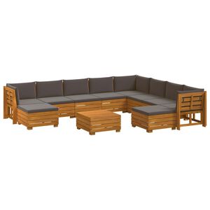 vidaXL Set vanjskih sofa s jastukom 11 Komad Smeđa Čvrsto drvo akacije
