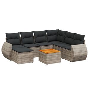 vidaXL 8-dijelni set vrtnih sofa od poliratana s jastucima sivi