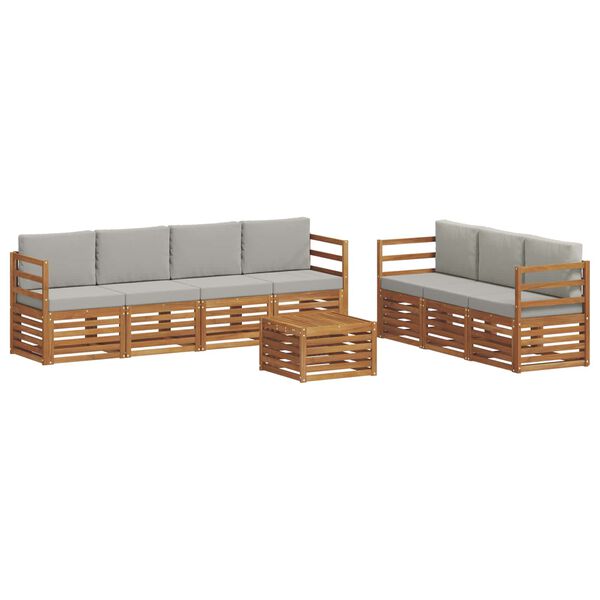 vidaXL Setovi sofa 8 pcs Prirodna i svijetlo siva Čvrsto drvo akacije