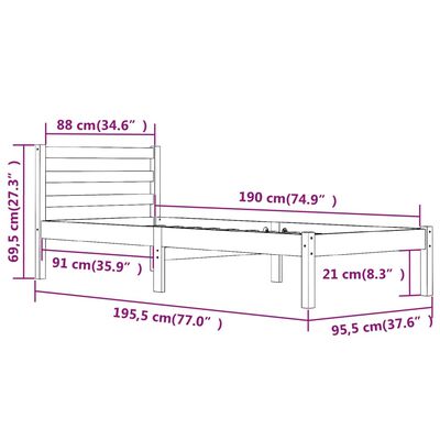 vidaXL Okvir za krevet od borovine 90 x 190 cm sivi jednokrevetni