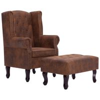 vidaXL Fotelja Chesterfield s tabureom od umjetne brušene kože smeđa