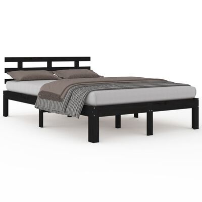 vidaXL Okvir za krevet od masivnog drva crni 135 x 190 cm bračni