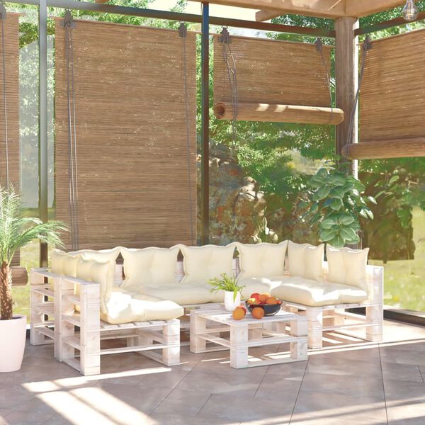 vidaXL 7-dijelna vrtna garnitura od paleta od borovine s jastucima