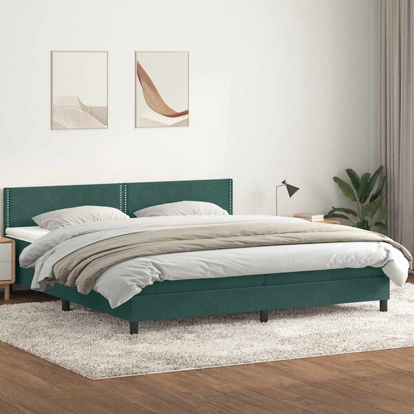 vidaXL Box Spring krevet s madracem tamnozeleni 200x210 cm baršun