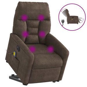 vidaXL Električni masažni naslonjač na podizanje smeđi od mikrovlakana