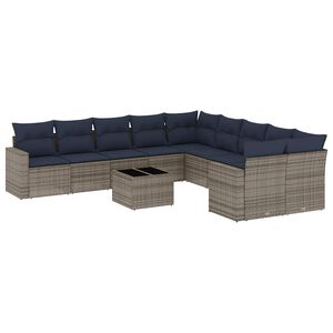 vidaXL 11-dijelni set vrtnih sofa od poliratana s jastucima sivi