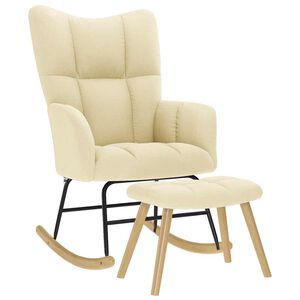 vidaXL Stolica za ljuljanje od tkanine s tabureom krem