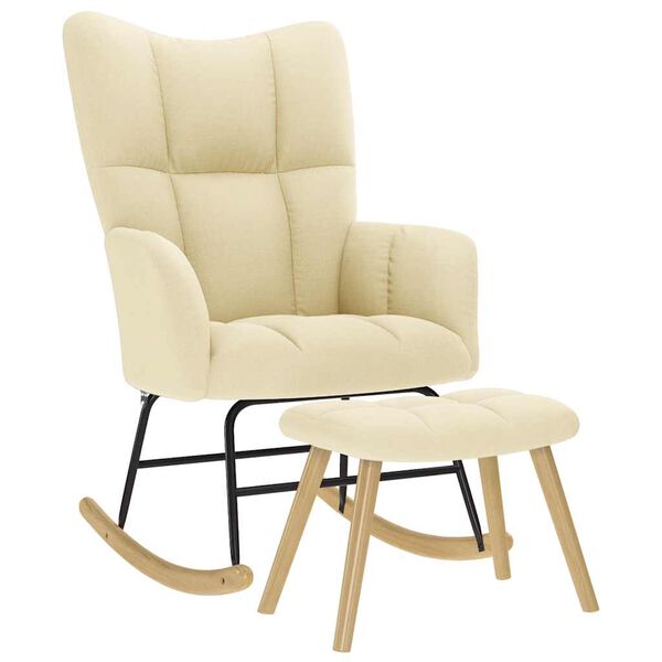vidaXL Stolica za ljuljanje od tkanine s tabureom krem