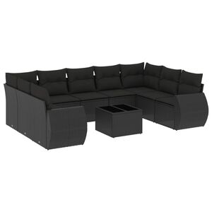 vidaXL 10-dijelni set vrtnih sofa s jastucima crni od poliratana