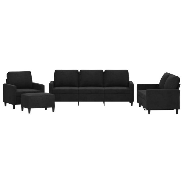vidaXL 4-dijelni set sofa s jastucima crni bar&scaron;unasti
